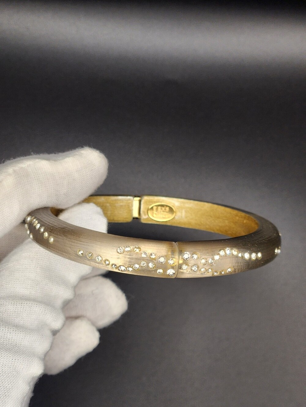 Alexis Bittar Signed Lucite Crystal Hinged Bangle